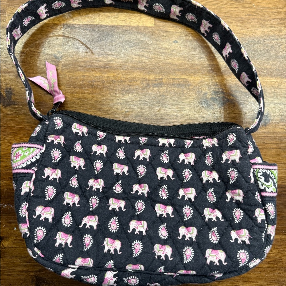 Vera Bradley Black and Pink Elephant Shoulder Bag and Cosmetic Bag
